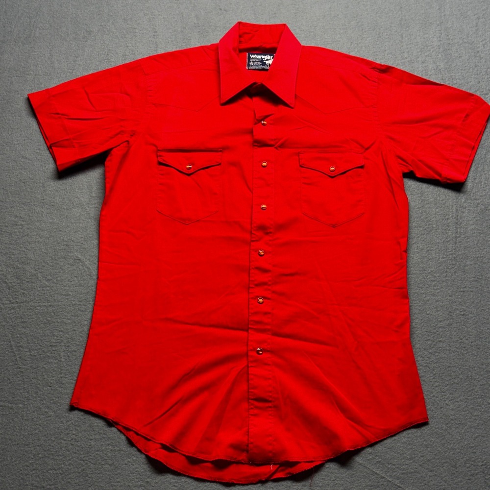 Wrangler Cowboy Cut Western Pearl Snap Shirt Red Short Sleeve Mens 16 x 35 L